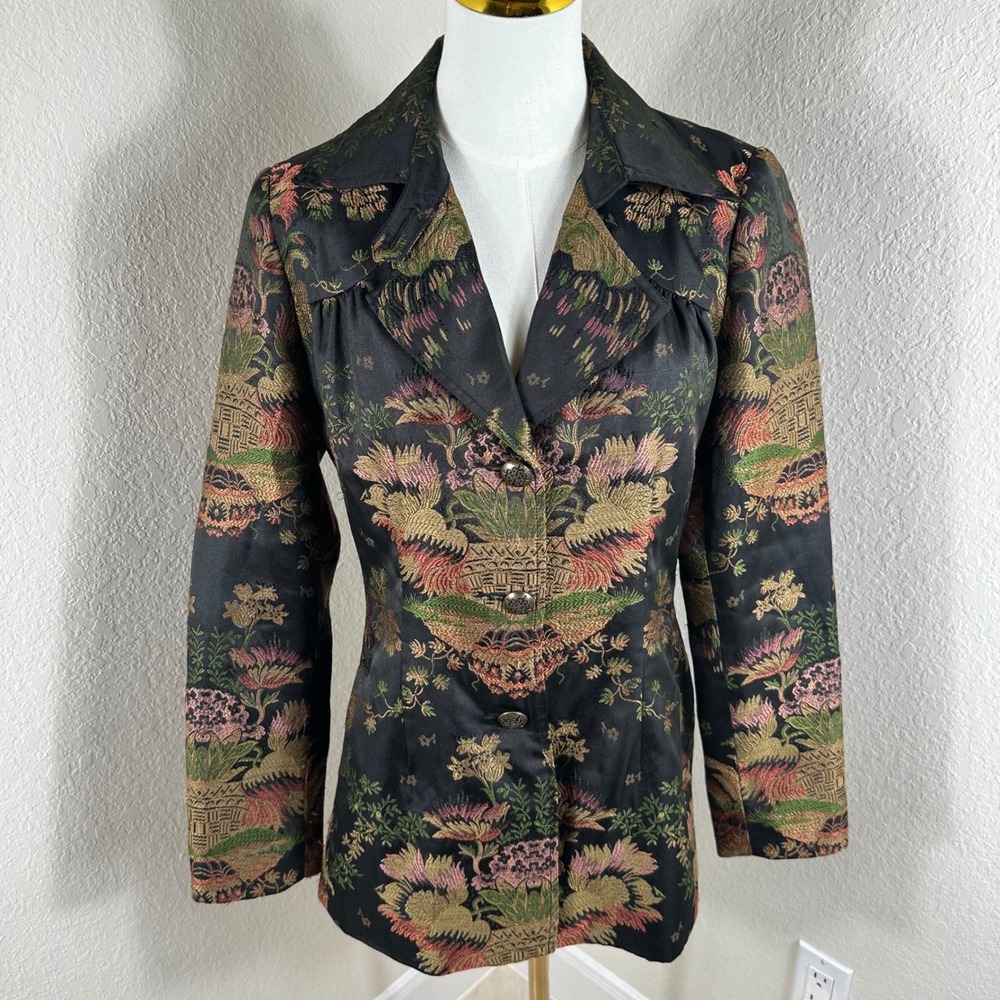 Cabi Blazer Women M Black Floral Tapestry Brocade Jacket Vintage Style 704 80s
